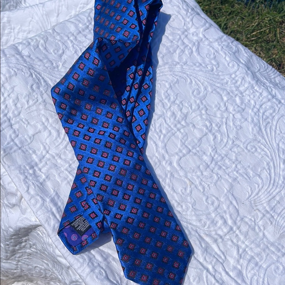 Ted Baker London Blue Tie with Red Geometric Design